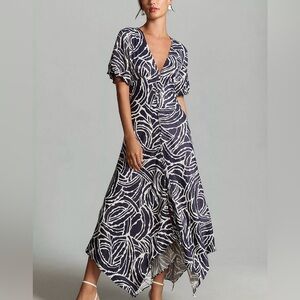 Anthropologie Short-Sleeve V-Neck Button-Front Midi Dress